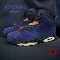 the jordan 6 denim is shown on a black background